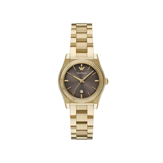 Emporio Armani Three-Hand Gold-Tone Brown Dial Stainless Steel Watch AR11700
