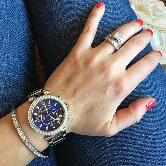 Michael Kors Parker Chronograph Blue Dial Silver Steel Strap Watch for Women - MK6117