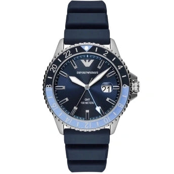 Emporio Armani AR11592 Men GMT Dual Time Blue Dial Blue Silicone Strap