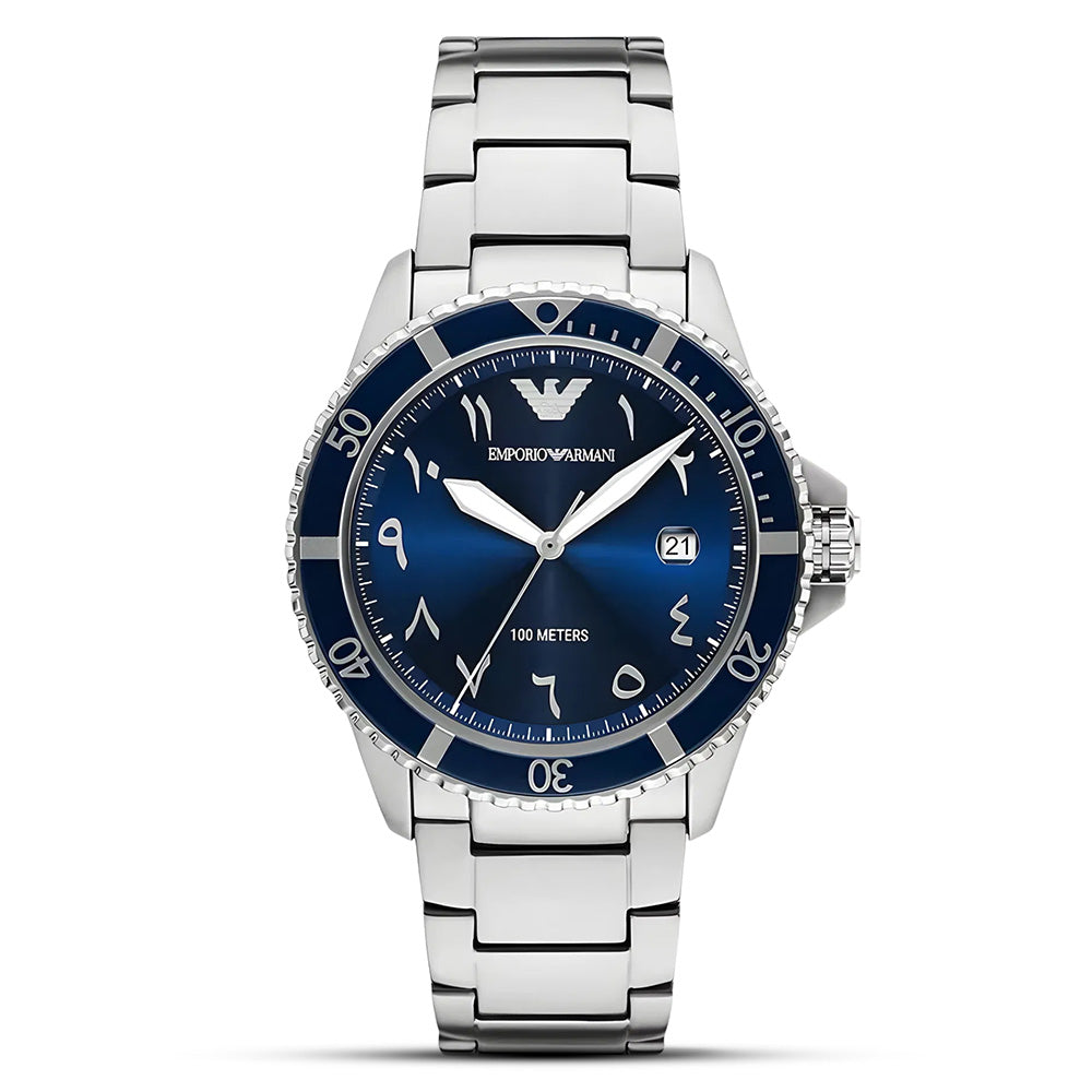 Emporio Armani Men's Silver/Blue 41mm Quartz Watch Ar80076