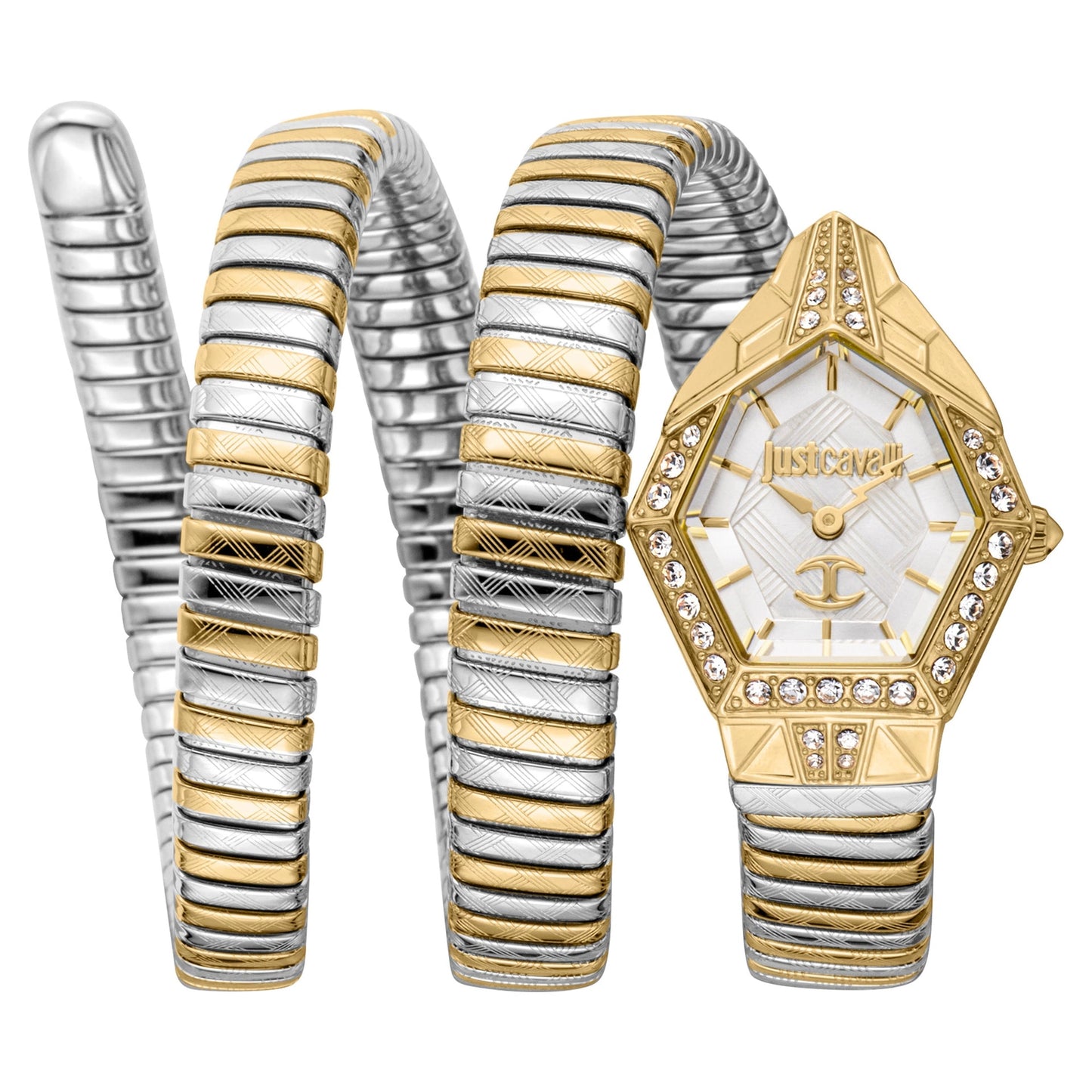Just Cavalli Mesmerizing White Dial Two Tone Steel Strap Watch for Women | JC1L304M0055