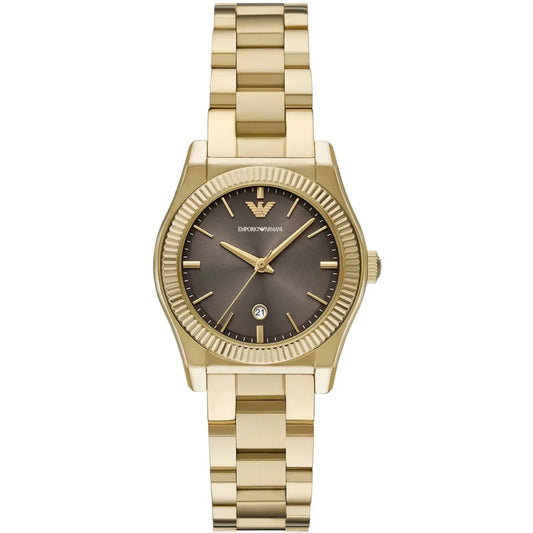 Emporio Armani Three-Hand Gold-Tone Brown Dial Stainless Steel Watch AR11700