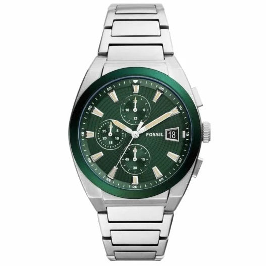 Fossil Men Everett Chronograph Green Dial Silver Steel Strap 42mm FS5964