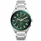 Fossil Men Everett Chronograph Green Dial Silver Steel Strap 42mm FS5964