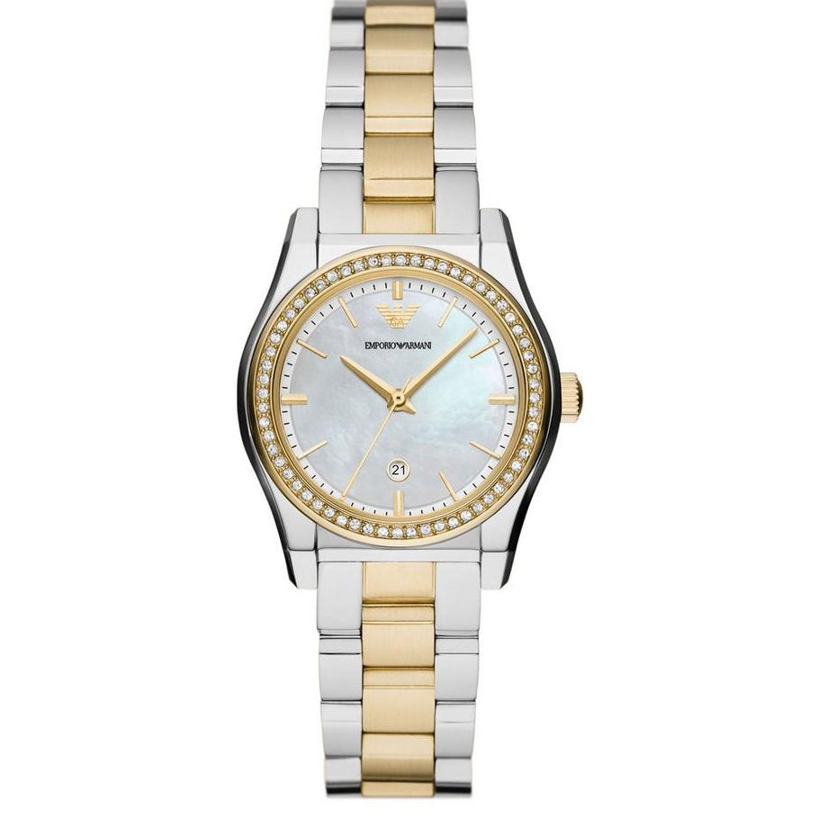 Emporio Armani 32mm Stainless Steel and Yellow Gold Tone Crystal Ladies Watch AR11559