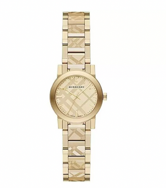 Burberry Ladies Watch The City 26mm Engraved Check Gold BU9234
