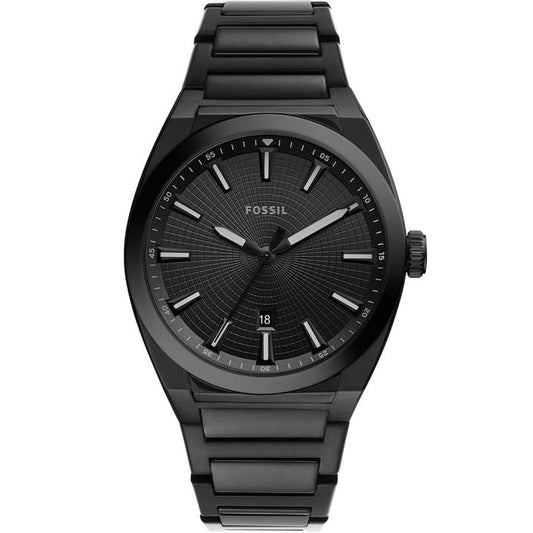 Fossil Men Everett Three-Hand Date Black Stainless Steel Watch 42mm FS5824