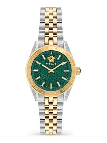Versace V-Code Lady Quartz Watch, PVD Gold, Green, 36 mm, VE8I00424