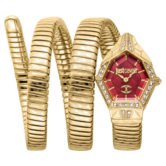 Just Cavalli Mesmerizing Red Dal Gold Steel Strap Watch for Women | JC1L304M0035