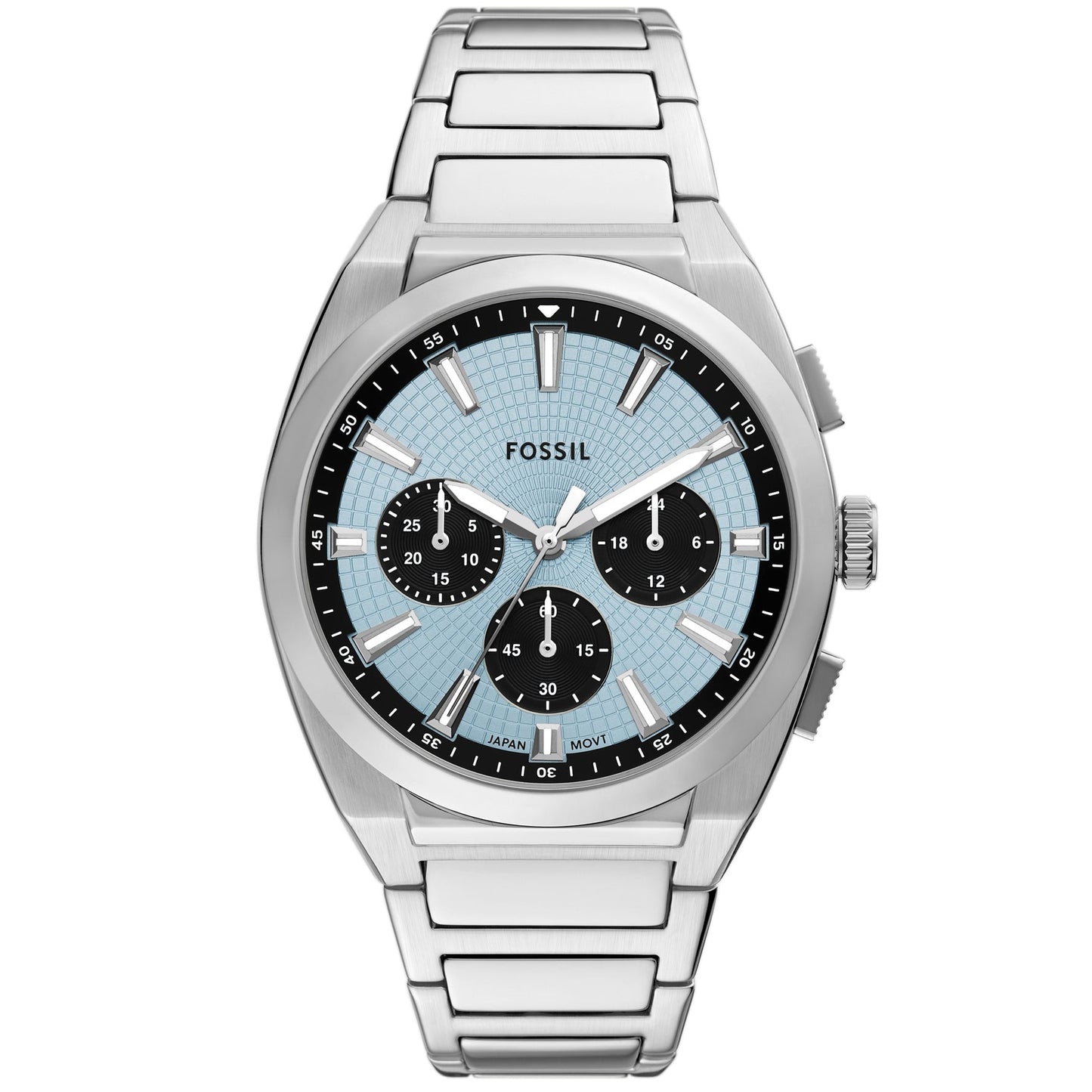 Fossil Men Everett Silver Quartz Stainless Steel Blue Dial Analog Watch 44mm FS6105
