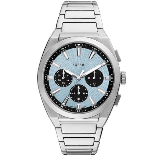 Fossil Men Everett Silver Quartz Stainless Steel Blue Dial Analog Watch 44mm FS6105
