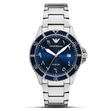 Emporio Armani Men's Silver/Blue 41mm Quartz Watch Ar80076