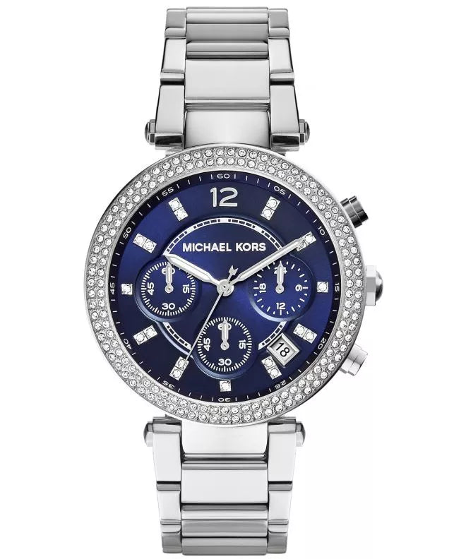 Michael Kors Parker Chronograph Blue Dial Silver Steel Strap Watch for Women - MK6117