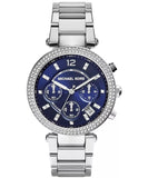 Michael Kors Parker Chronograph Blue Dial Silver Steel Strap Watch for Women - MK6117